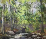 Spring Foliage, Kippure Lodge, Sallygap by Fergus O'Ryan, Oil on board, sold Jan 2023