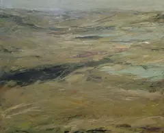 Landscape by Mary Lohan, Oil on board, sold Jan 2023