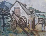 Henry Healy, DONKEY CART by COTTAGE, Oil on board