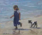 Leslie Fennell, Girl Walking The Dog, Oil on canvas