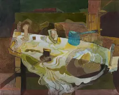 Breakfast At Wilby by Nevill Johnson, 1977, Acrylic on board, sold Nov 2022