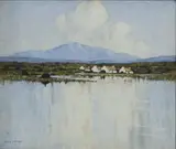 Paul Henry, COTTAGES by THE LAKE, 1942 Oil on canvas