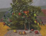 Stephen McKenna, Apples With Vase And Tree, 2001, Oil on canvas