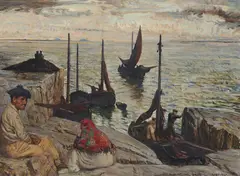 Seán Keating, Unloading The Turf, Oil on board