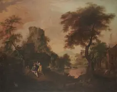 Nathaniel Grogan, Arcadian Figures In A Classical Landscape, Oil on canvas