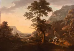 William Ashford, Rocky River Landscape With Travellers And A Ruined Abbey, Oil on canvas