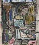 Evie Hone, Saint Cecilia, STUDY FOR A STAINED GLASS PANEL Gouache over monotype on paper laid on card