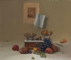 Niccolo d'Ardia Caracciolo, Still Life With Fruit And Scales, Oil on board