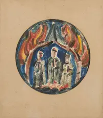 Evie Hone, Three Children, Fiery Furnace, Gouache