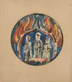 Evie Hone, Three Children, Fiery Furnace, Gouache