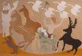 Patricia Jorgensen, Cúchulainn, Wall hanging appliqúed in silks and leathers