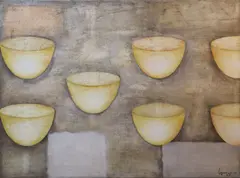 Guggi, Group Of Yellow Bowls, Oil on canvas
