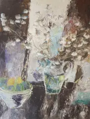 Still Life With Flowers And A Bowl Of Fruit by Aidan Bradley, Oil on board, sold Nov 2022