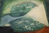 Margo Banks, Two Green Leaves, Oil on paper
