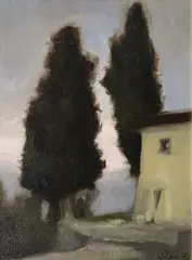 Tuscan Landscape by Jura Bedic, Oil on board, sold Nov 2022