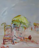 Marie Carroll, Beach Chair And Parasol, Oil on card