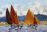 Ivan Sutton, Galway Hookers, Rounstone Bay, Co. Galway, Oil on board