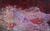 Anne Yeats, Small Fruits On A Red Cloth, Oil on board