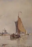 Edwin Hayes, Dutch Sailing Barge On A Calm Waterway
