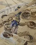 Desmond Carrick, Unloading The Catch, Watercolour