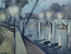 Desmond Carrick, First Lights (Paris), Watercolour