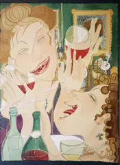 Pauline Bewick, Women Laughing, Acrylic and watercolour