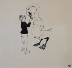 Leda's Choice by Alice Maher, Print on silk handkerchief, sold Oct 2022