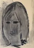 Leslie MacWeeney, Sad Head I, Black wash heightened with white