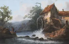 Fishing On The River Dee by Thomas Walmsley, Oil on paper, sold Oct 2022