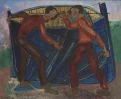 Mending The Nets by Basil Rakoczi, Oil on canvas, sold Jun 2022