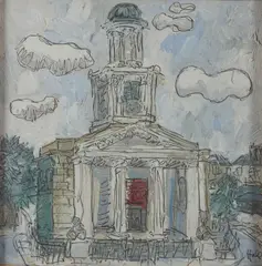 St Stephens Church, The Pepper Canister, Mount Street by Kenneth Hall, Oil on board, sold Jun 2022