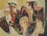 George Campbell, Fighting Cocks, Oil on board
