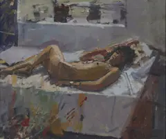Nude On Bed by Ken Howard, Oil on canvas, sold Jun 2022