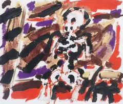 Dog And Skeleton by Michael Cullen, Oil on paper, sold May 2022