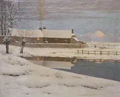 Karl Uhlemann, House In Snowed Landscape, Oil on canvas