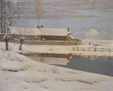 Karl Uhlemann, House In Snowed Landscape, Oil on canvas