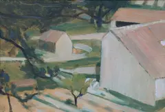 View At Merindol, Provence by Derek Hill, 1973, Oil on board, sold Mar 2022