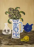 Pauline Bewick, Still Life With Flowering Artichokes, Acrylic on paper laid on board