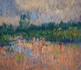 On The Liffey Riverbed, Ballysmutton, Co. Wicklow by Desmond Carrick, 1981, Oil on board, sold Mar 2022