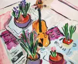 Elizabeth Cope, Still Life With Violin And Plants