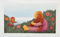 Barry Castle, Lady With Billy Goat, Acrylic on board