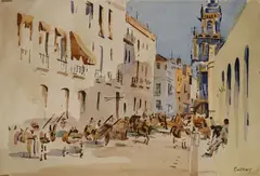 Market Day by Desmond Carrick, Watercolour, sold Mar 2022