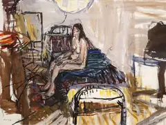 Nick Miller, B. C. On Iron Bed, Gouache