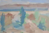 Coastal Scene by Markey Robinson, Gouache, sold Mar 2022
