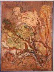 Sweeney Alarmed by Brian Bourke, Mixed media on paper, sold Mar 2022