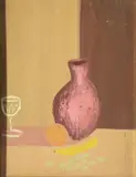 Arthur Armstrong, Still Life - Vase, Glass And Fruit, Oil on board