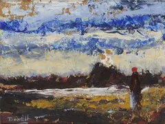 Daniel O'Neill, Figure In A Landscape, Oil on board