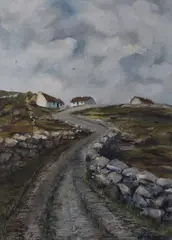 Maeve Taylor, Cottages On The Winding Road, Oil on canvas