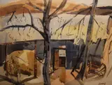 Desmond Carrick, Winter Trees In A Courtyard, Watercolour