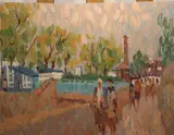 Desmond Carrick, By The Aquaduct, Oil on board
